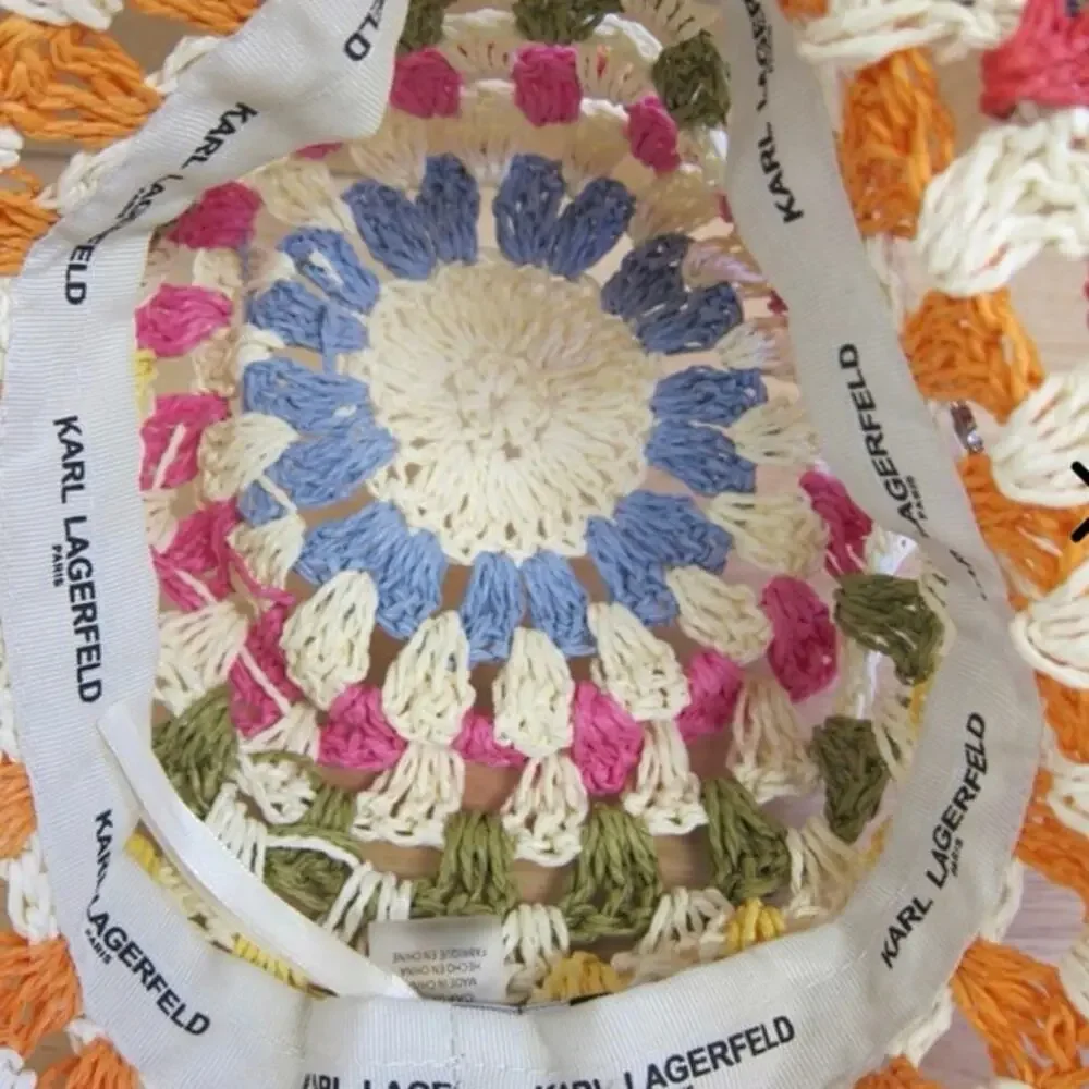 Karl Lagerfeld Paris Kolorful Karl Striped Crochet Bucket Hat NWOT